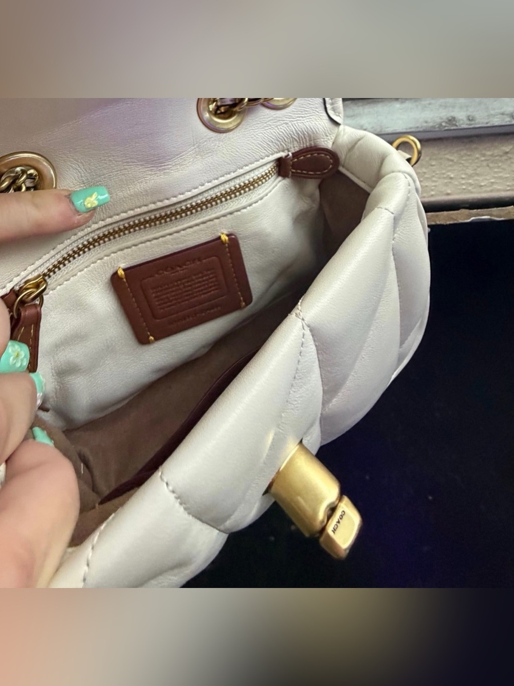 COACH Quilted Madison Chain Shoulder Bag in Cream - Picture 5 of 7